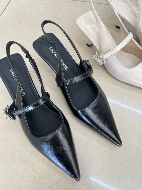 Close Pointy Toe Sling Back Kitten Heel